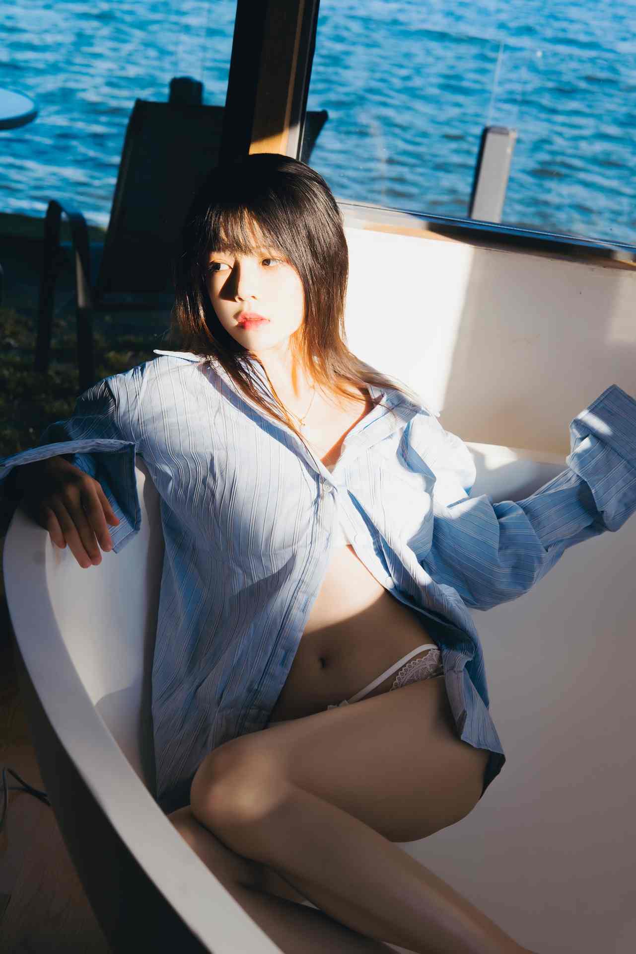 NO.159桜桃喵蓝衬衫魅力写真【44P】-可宝主