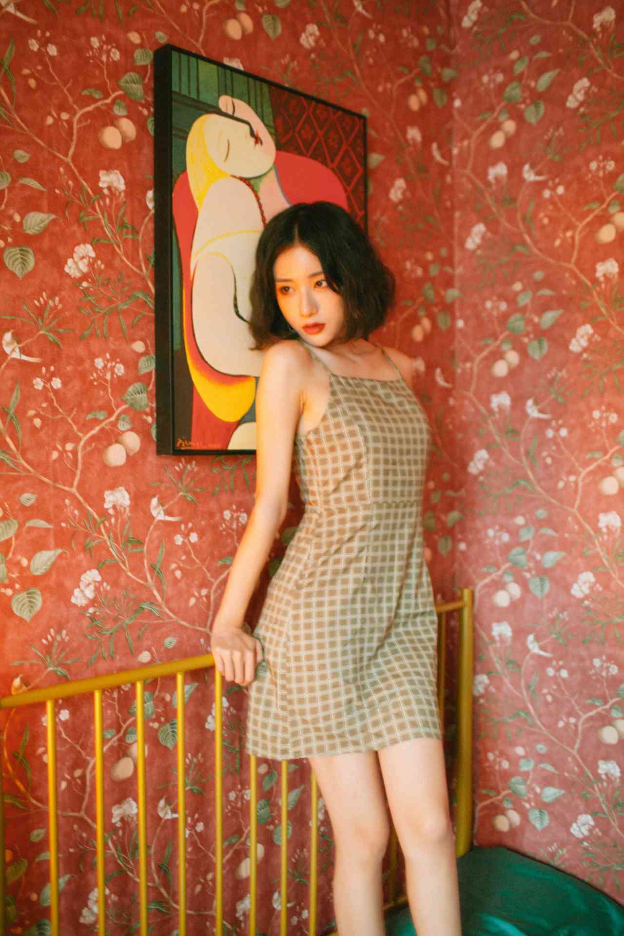 NO.007AAAyu阿玉绿格子吊带裙【10P】-玩图志